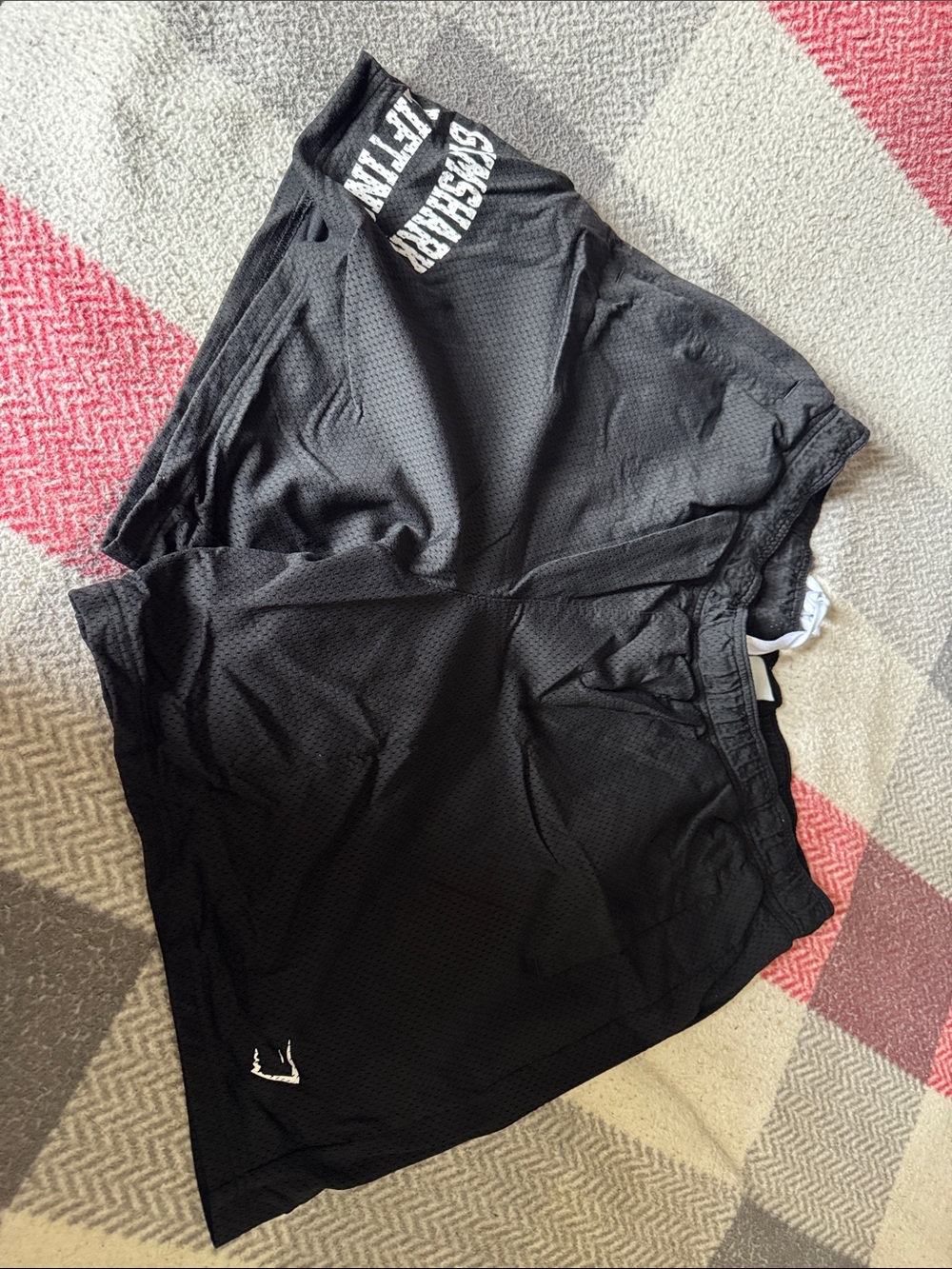 Gymshark Black Men's Athletic Mesh Shorts with White Logo